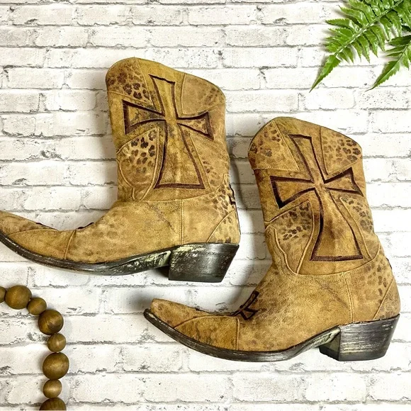Old Gringo Cross Embroidered Distressed Leather Western Cowboy Boots Sz Womens 6 - Picture 3 of 12